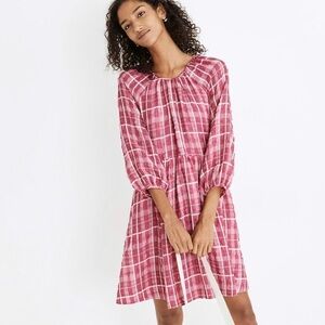 Madewell Pink Plaid Long-Sleeve Casual Dress